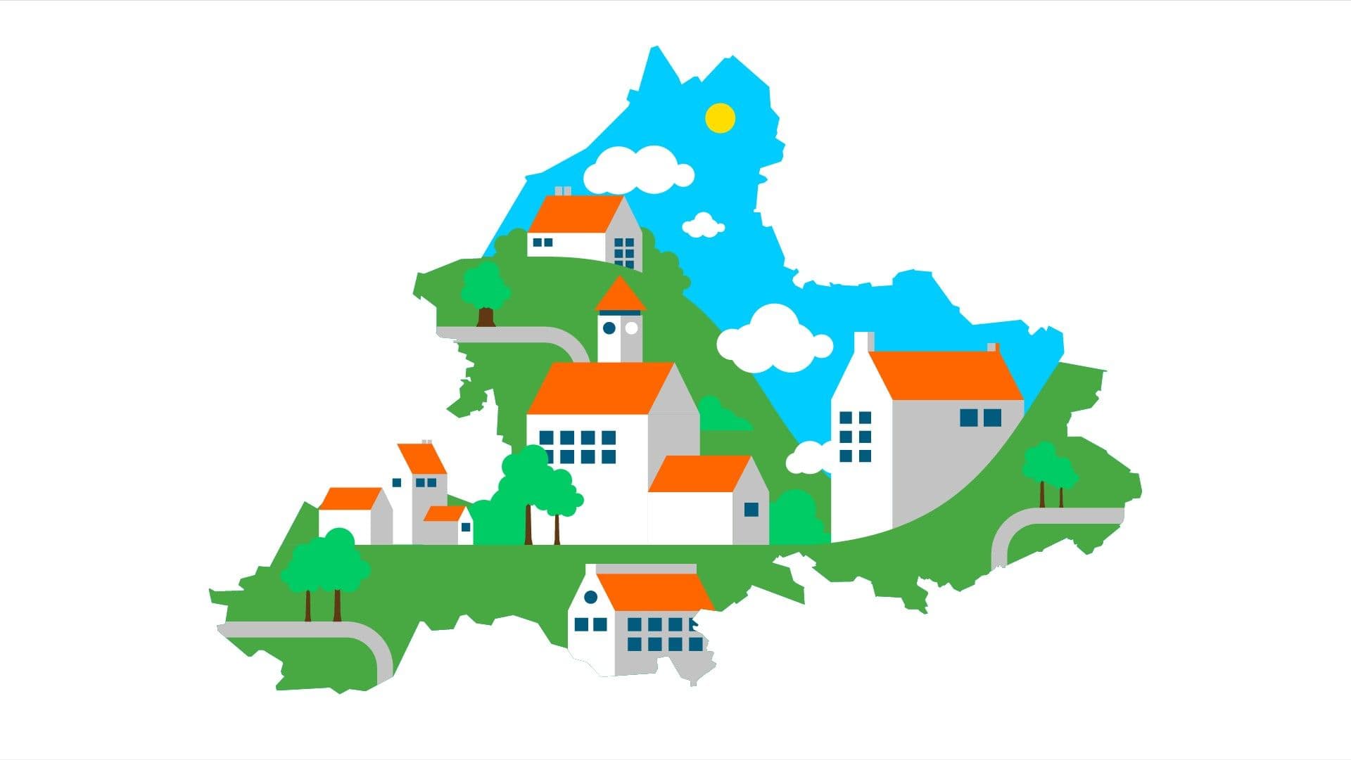 Grafisch design met woningen getekend in Gelderland.