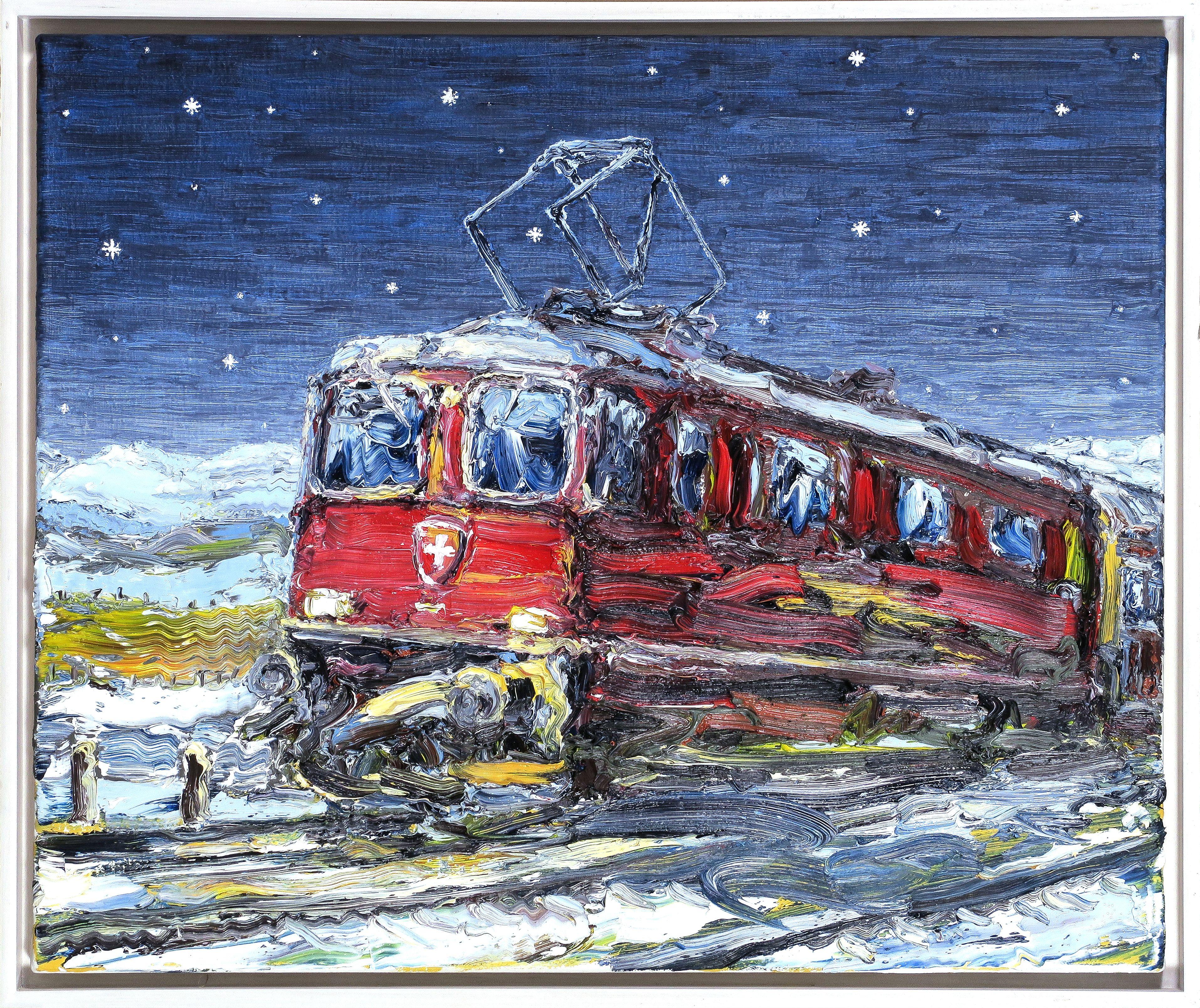Rode Zwitserse trein II van Hjalmar Riemersma