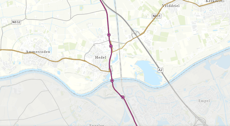 kaart van de route 's Hertogenbosch-Zaltbommel